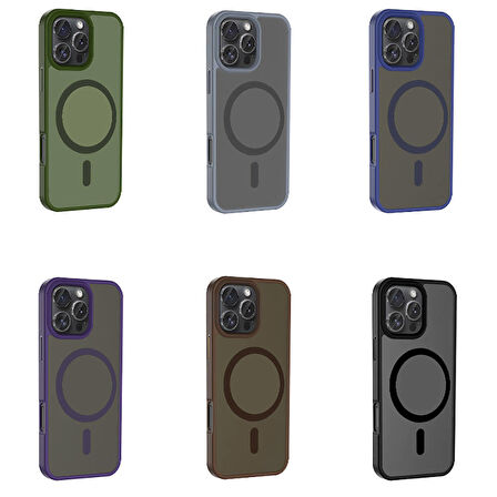 Vendas iPhone 16 Pro Max Kılıf Magsafe Şarj Özellikli Mat Arka Yüzey Zore Sio Kapak-Gri