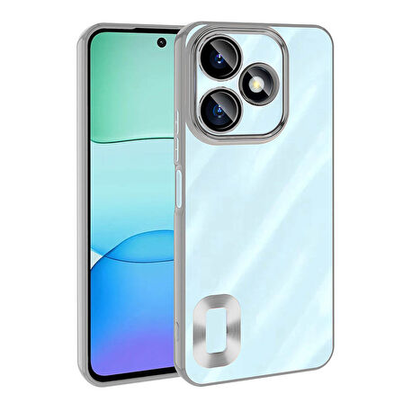 Xiaomi Redmi 13 4G Kılıf Kamera Korumalı Logo Gösteren Zore Omega Kapak-Gümüş
