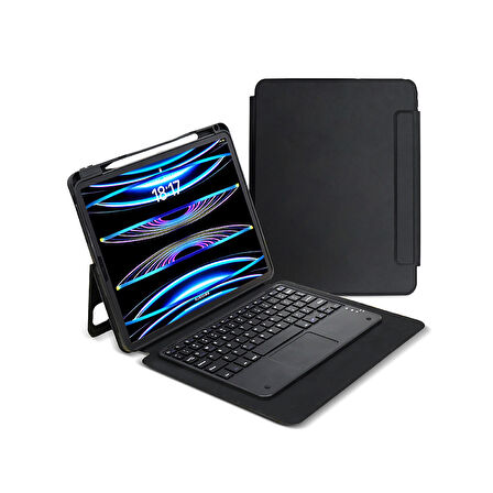 iPad Pro 13 2024 ​MKST Border Keyboard Bluetooh Bağlantılı Standlı Klavyeli Tablet Kılıfı - Siyah