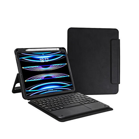 iPad Pro 11 2024 ​BLT Border Keyboard Bluetooh Bağlantılı Standlı Klavyeli Tablet Kılıfı - Siyah