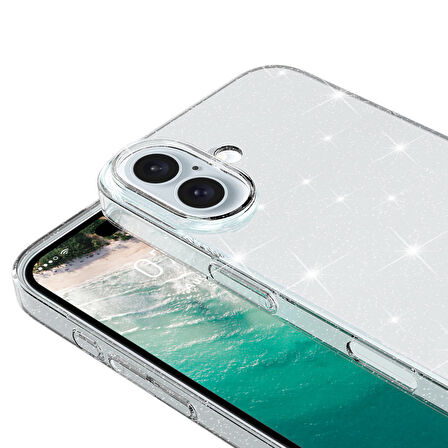 Apple iPhone 16 Kılıf Parlayan Simli Şeffaf Zore Redos Kapak-Şeffaf