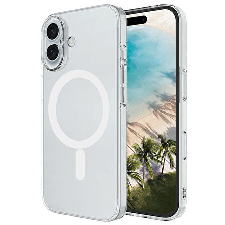 Apple iPhone 16 Plus Kılıf Zore Magsafe Şarj Özellikli Şeffaf Tek Kamera Çerçeveli Porto Kapak-Şeffa