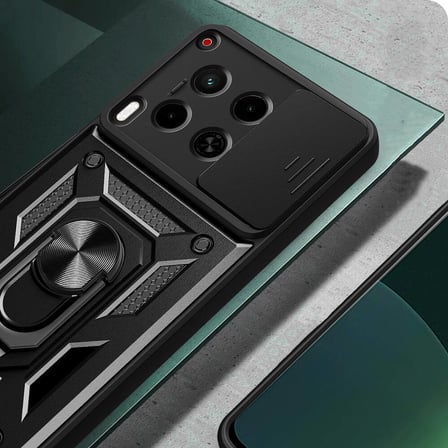 Tecno Camon 30 Kılıf Magnetik Standlı Kamera Korumalı NRTK Sürgülü Vega Kapak-Siyah