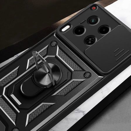 Tecno Camon 30 Kılıf Magnetik Standlı Kamera Korumalı NRTK Sürgülü Vega Kapak-Siyah