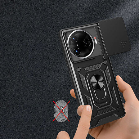 Tecno Camon 30 Pro 5G Kılıf Magnetik Standlı Kamera Korumalı Zore Sürgülü Vega Kapak-Mavi