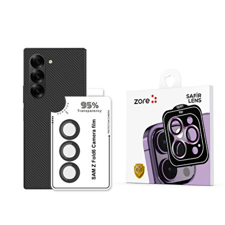 Galaxy Z Fold 6 Zore CL-11 Safir Parmak İzi Bırakmayan Anti-Reflective Kamera Lens Koruyucu-Siyah
