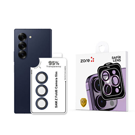 Galaxy Z Fold 6 Zore CL-11 Safir Parmak İzi Bırakmayan Anti-Reflective Kamera Lens Koruyucu-Mavi