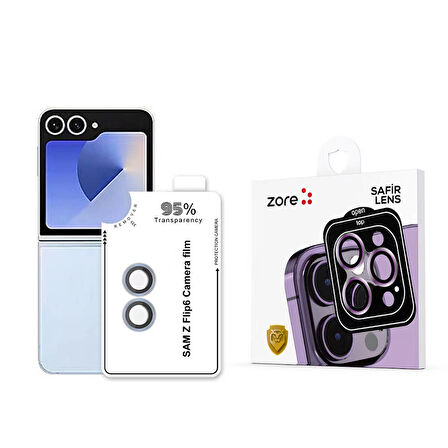 Galaxy Z Flip 6 Zore CL-11 Safir Parmak İzi Bırakmayan Anti-Reflective Kamera Lens Koruyucu-Mavi