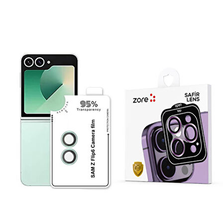 Galaxy Z Flip 6 Zore CL-11 Safir Parmak İzi Bırakmayan Anti-Reflective Kamera Lens Koruyucu-Yeşil