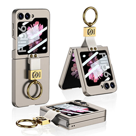 Galaxy Z Flip 6 Kılıf Zore Z Harfli Yüzüklü Kıpta Kapak-Titanyum-Gri