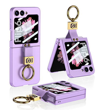 Galaxy Z Flip 6 Kılıf Zore Z Harfli Yüzüklü Kıpta Kapak-Lila