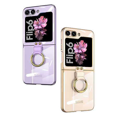 Galaxy Z Flip 6 Kılıf Zore Yüzüklü Kıpta Kapak-Gold