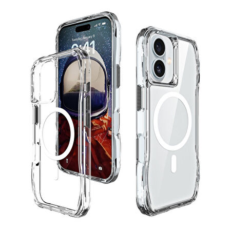 iPhone 16 Plus Kılıf Magsafe Şarj Özellikli AirBagli Şeffaf Zore İncek Kapak-Şeffaf