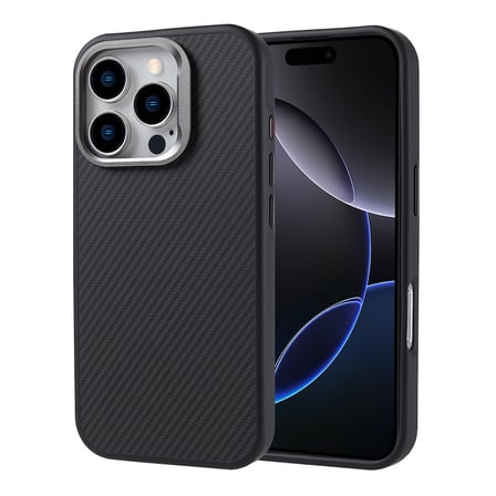 iPhone 16 Pro Max Kılıf MagSafe Karbon Fiber Görünümlü Metal Kamera Yükseltili Silikon FORUMSHOP