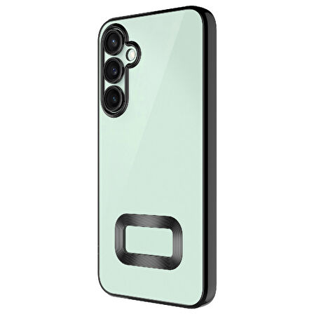 Samsung Galaxy S24 FE Kılıf Logo Gösteren Parlak Kenarlı Kamera Lens Korumalı Şeffaf Omega Silikon Kapak