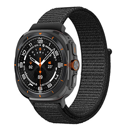 ​​Galaxy Watch Ultra 47mm Zore KRD-03 Hasır Kordon-Koyu Siyah