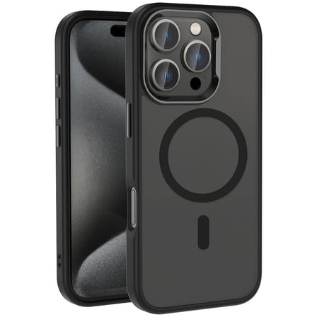 Apple iPhone 16 Pro Kılıf Magsafe Şarj Özellikli Parlak Kamera Çerçeveli NRTK Kost Kapak-Siyah