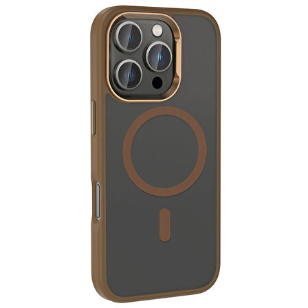 Apple iPhone 16 Pro Max Kılıf Magsafe Şarj Özellikli Parlak Kamera Çerçeveli Zore Kost Kapak-Siyah