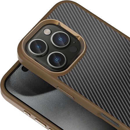 Apple iPhone 16 Pro Max Kılıf Karbon Fiber Görünümlü Parlak Kamera Çerçeveli Zore Venus Kapak-Siyah