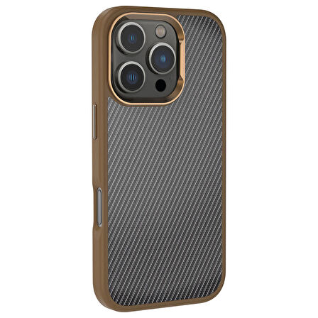 Apple iPhone 16 Pro Max Kılıf Karbon Fiber Görünümlü Parlak Kamera Çerçeveli Zore Venus Kapak-Siyah
