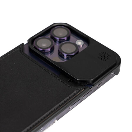 Apple iPhone 14 Pro Max Kılıf Magsafe Şarj Özellikli Mekanizmalı Koku Hazneli Zore Mostar Kapak-Siya