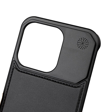 Apple iPhone 14 Pro Kılıf Magsafe Şarj Özellikli Mekanizmalı Koku Hazneli Zore Mostar Kapak-Siyah