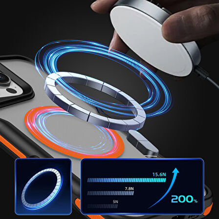 iPhone 16 Pro Max Uyumlu Magsafe Şarj Özellikli Renkli Kenar Airbag Şeritli Zore Lamer Kapak-Siyah