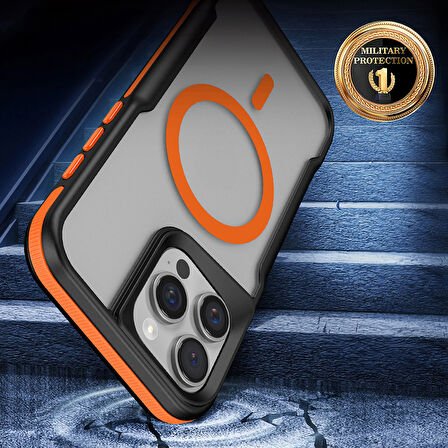 iPhone 16 Pro Max Uyumlu Magsafe Şarj Özellikli Renkli Kenar Airbag Şeritli Zore Lamer Kapak-Turuncu