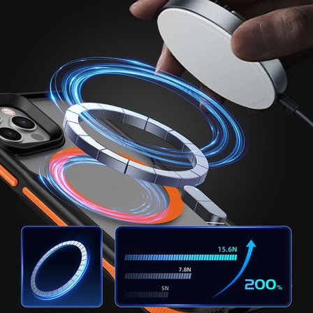 iPhone 12 Uyumlu Magsafe Şarj Özellikli Renkli Kenar Airbag Şeritli NRTK Lamer Kapak-Turuncu