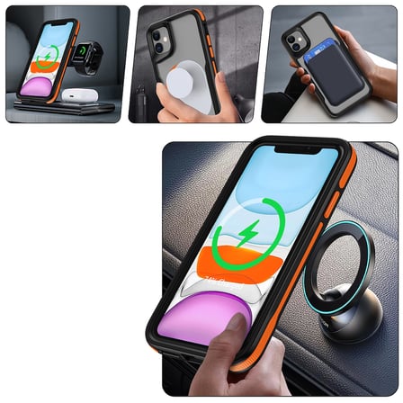 iPhone 12 Uyumlu Magsafe Şarj Özellikli Renkli Kenar Airbag Şeritli NRTK Lamer Kapak-Turuncu