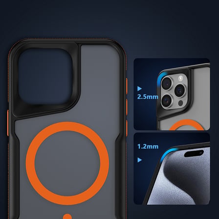 iPhone 14 Pro Max Uyumlu Magsafe Şarj Özellikli Renkli Kenar Airbag Şeritli NRTK Lamer Kapak-Turuncu