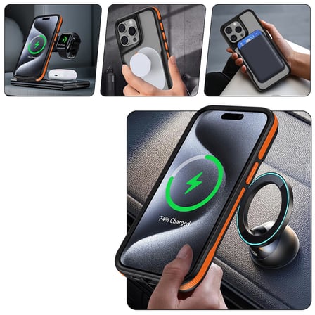 iPhone 14 Pro Max Uyumlu Magsafe Şarj Özellikli Renkli Kenar Airbag Şeritli NRTK Lamer Kapak-Turuncu