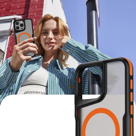 iPhone 15 Pro Uyumlu Magsafe Şarj Özellikli Renkli Kenar Airbag Şeritli NRTK Lamer Kapak-Gri