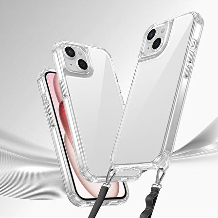iPhone 15 Kılıf AirBagli Takılabilir Askı Aparatlı Zore Snap Silikon Kapak-Şeffaf