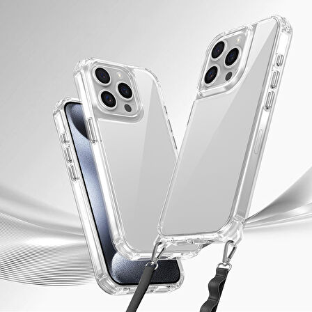 iPhone 15 Pro Kılıf AirBagli Takılabilir Askı Aparatlı Zore Snap Silikon Kapak-Şeffaf