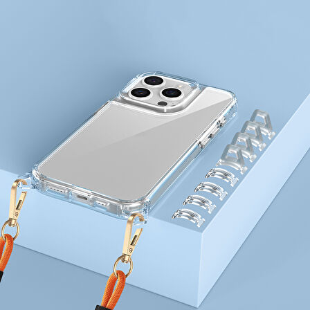 iPhone 15 Pro Kılıf AirBagli Takılabilir Askı Aparatlı Zore Snap Silikon Kapak-Şeffaf