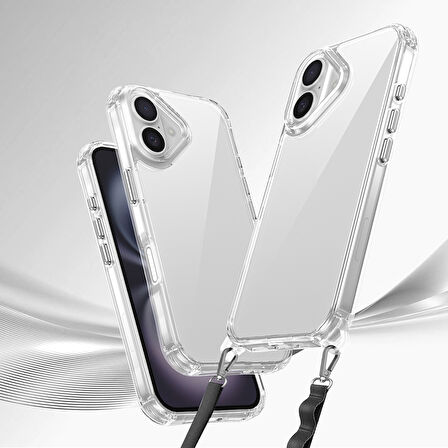 iPhone 16 Kılıf AirBagli Takılabilir Askı Aparatlı Zore Snap Silikon Kapak-Şeffaf
