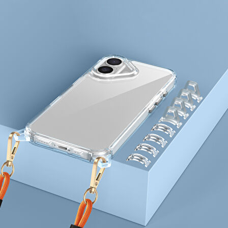 iPhone 16 Plus Kılıf AirBagli Takılabilir Askı Aparatlı Zore Snap Silikon Kapak-Şeffaf
