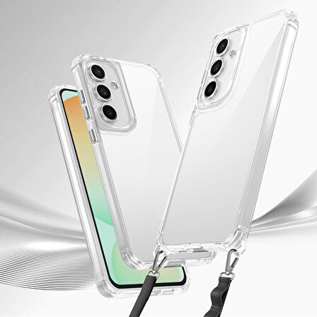 Galaxy A25 Kılıf AirBagli Takılabilir Askı Aparatlı Zore Snap Silikon Kapak-Şeffaf