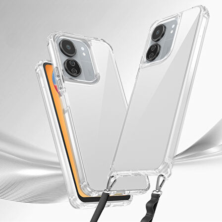 Xiaomi Redmi 13C Uyumlu Airbagli Takılabilir Askı Aparatlı Zore Snap Silikon Kapak-Şeffaf