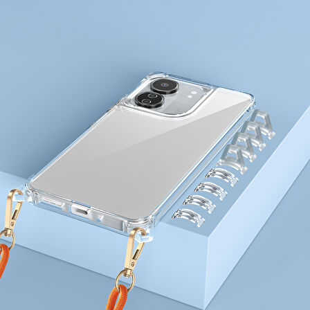 Xiaomi Redmi 13C Uyumlu Airbagli Takılabilir Askı Aparatlı Zore Snap Silikon Kapak-Şeffaf