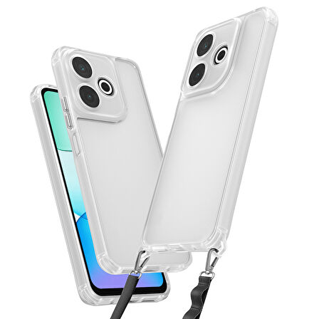 Xiaomi Redmi 13 4G Uyumlu Kılıf Airbagli Takılabilir Askı Aparatlı Zore Snap Silikon Kapak-Şeffaf