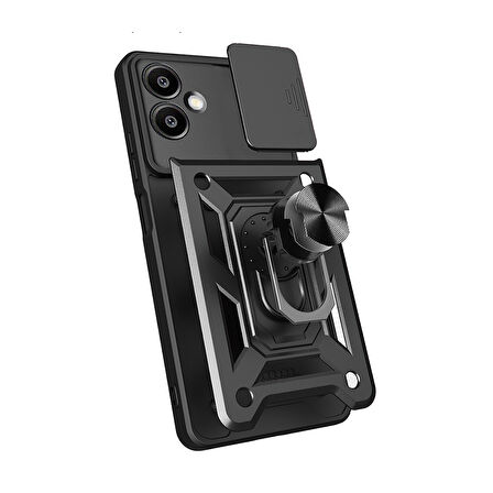 Galaxy A06 Uyumlu Magnetik Standlı Kamera Korumalı Zore Sürgülü Vega Kapak-Siyah