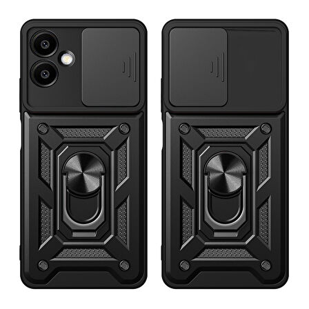 Galaxy A06 Uyumlu Magnetik Standlı Kamera Korumalı Zore Sürgülü Vega Kapak-Siyah