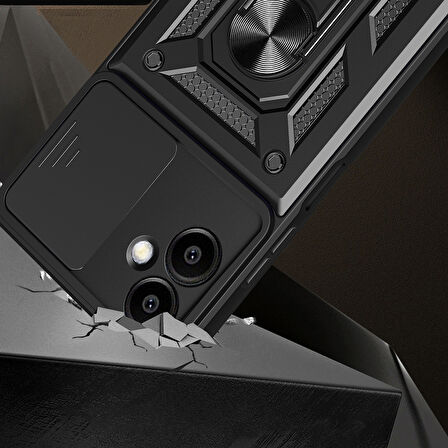Galaxy A06 Uyumlu Magnetik Standlı Kamera Korumalı Zore Sürgülü Vega Kapak-Siyah