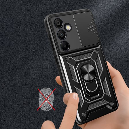 Galaxy S24 FE Uyumlu Magnetik Standlı Kamera Korumalı NRTK Sürgülü Vega Kapak-Siyah
