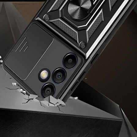 Vendas Galaxy S24 FE Uyumlu Magnetik Standlı Kamera Korumalı Zore Sürgülü Vega Kapak-Mavi