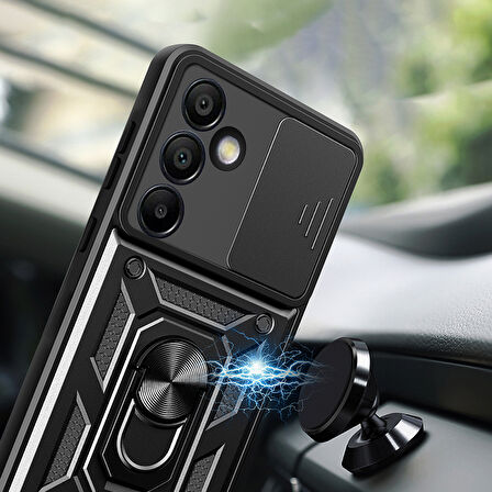 Galaxy S24 FE Uyumlu Magnetik Standlı Kamera Korumalı Zore Sürgülü Vega Kapak-Mavi