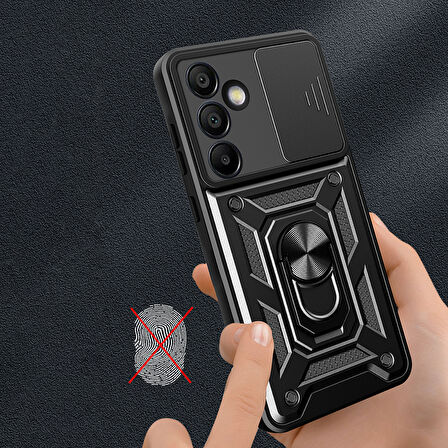 Galaxy S24 FE Uyumlu Magnetik Standlı Kamera Korumalı Zore Sürgülü Vega Kapak-Mavi