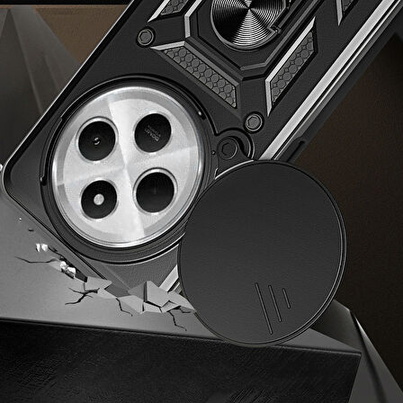 Xiaomi Redmi 14C 4G Uyumlu Magnetik Standlı Kamera Korumalı Zore Sürgülü Vega Kapak-Siyah
